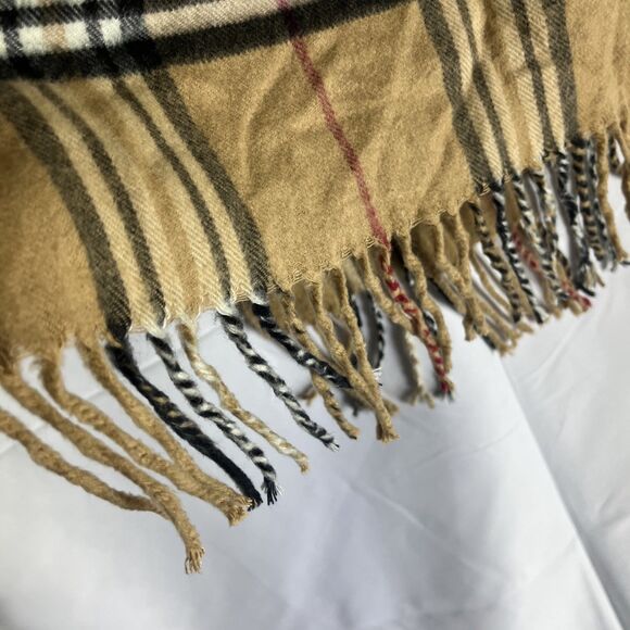 V. Fraas Cashmink Nova Check Tartan Plaid Scarf Winter Soft Classic Tan Beige - Picture 4 of 5